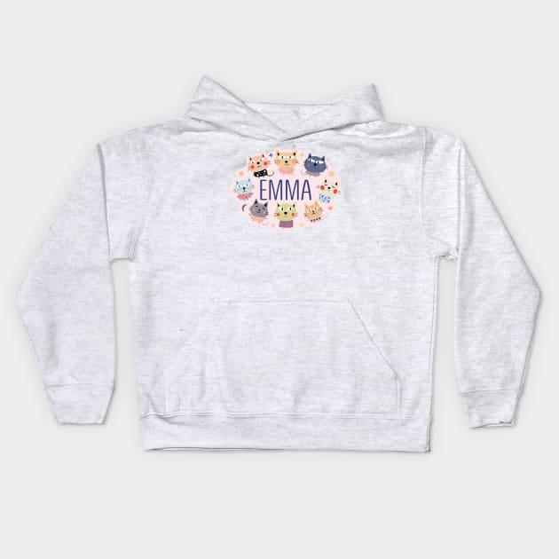 Emma name with cartoon cats Kids Hoodie by WildMeART